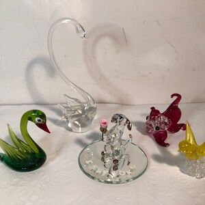 Set of 5 blown glass animals Various Swan, dog Etc.